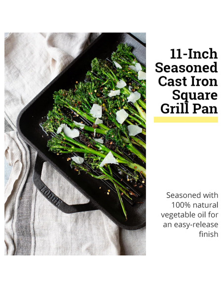 Sartén Grill Cuadrada Lodge 27.9 cm Hierro Fundido Pre-Sazonada