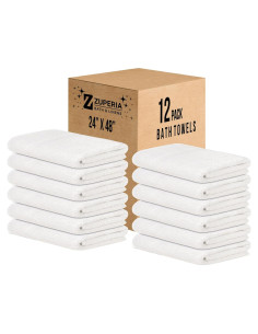 Toallas de Baño ZUPERIA 100% Algodón Paquete de 12 - 61x122 cm