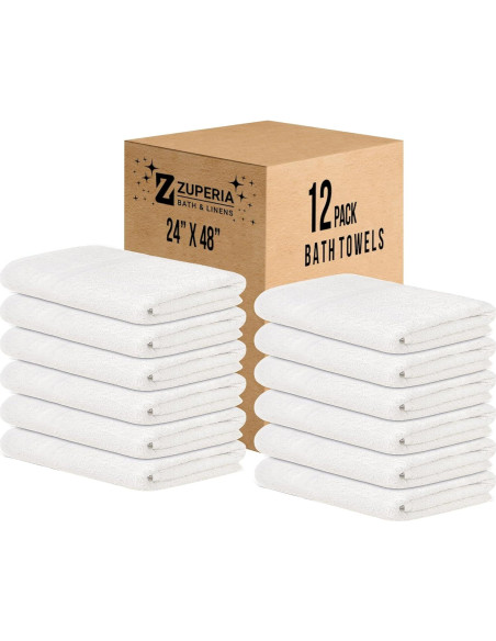 Toallas de Baño ZUPERIA 100% Algodón Paquete de 12 - 61x122 cm