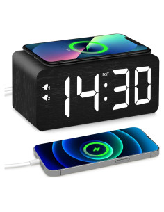 Reloj Despertador Digital URAYCO de Madera con Cargador 10W