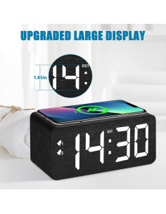 Reloj Despertador Digital URAYCO de Madera con Cargador 10W 2