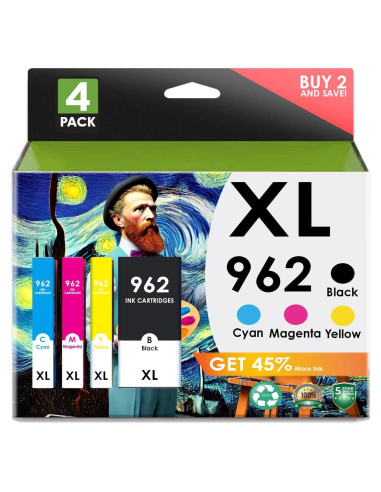 Cartuchos de tinta HP 962XL - 4 unidades (Negro, Cian, Magenta, Amarillo)