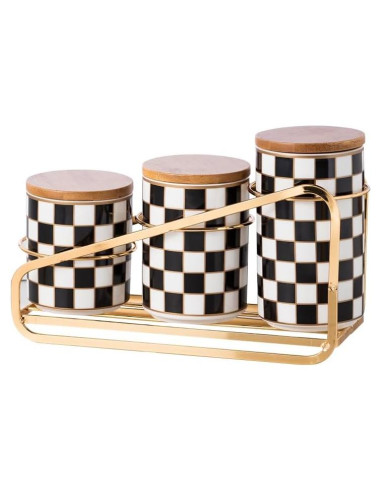 Juego de Tarros de Cerámica a Cuadros XYQXYQ - 3 Piezas Herméticos