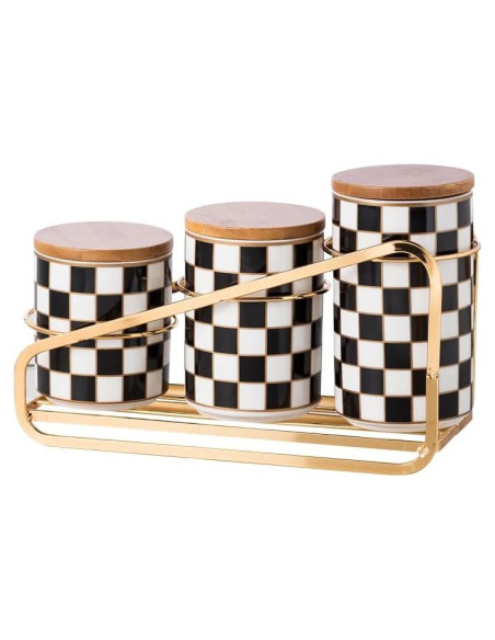 Juego de Tarros de Cerámica a Cuadros XYQXYQ - 3 Piezas Herméticos