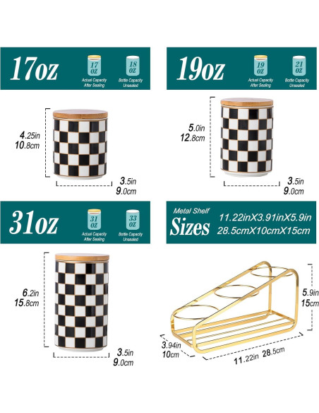 Juego de Tarros de Cerámica a Cuadros XYQXYQ - 3 Piezas Herméticos