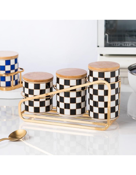 Juego de Tarros de Cerámica a Cuadros XYQXYQ - 3 Piezas Herméticos