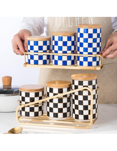 Juego de Tarros de Cerámica a Cuadros XYQXYQ - 3 Piezas Herméticos