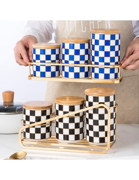 Juego de Tarros de Cerámica a Cuadros XYQXYQ - 3 Piezas Herméticos
