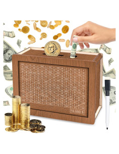 Caja Ahorra Efectivo de Madera Lukinuo con Contador 10,000 USD