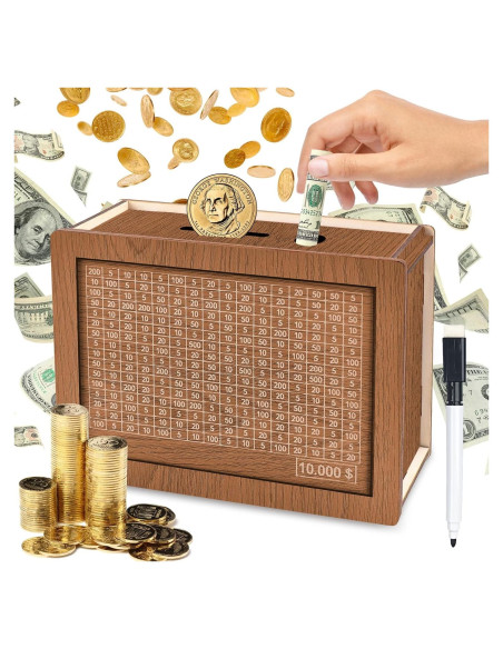 Caja Ahorra Efectivo de Madera Lukinuo con Contador 10,000 USD