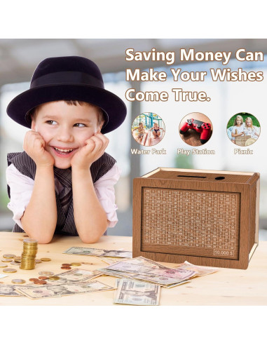 Caja Ahorra Efectivo de Madera Lukinuo con Contador 10,000 USD