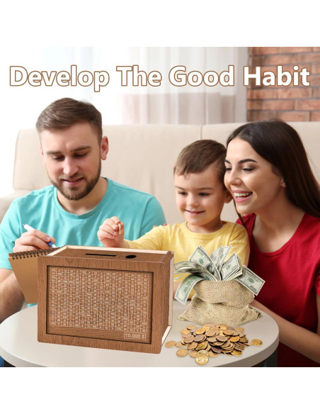 Caja Ahorra Efectivo de Madera Lukinuo con Contador 10,000 USD