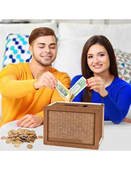 Caja Ahorra Efectivo de Madera Lukinuo con Contador 10,000 USD