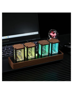 Reloj despertador Nixie Phinicco de nogal RGB 25.4x10.16cm
