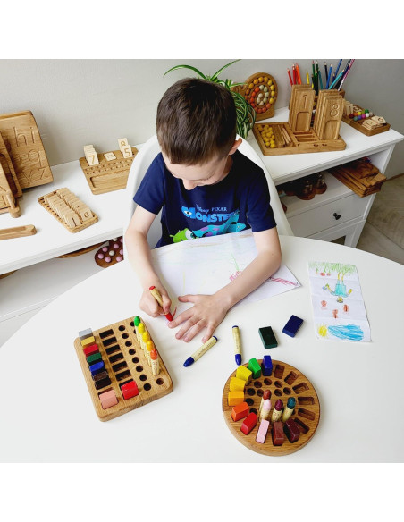 Soporte de Crayones Waldorf Stockmar - Organizador de Madera Montessori 17x13cm