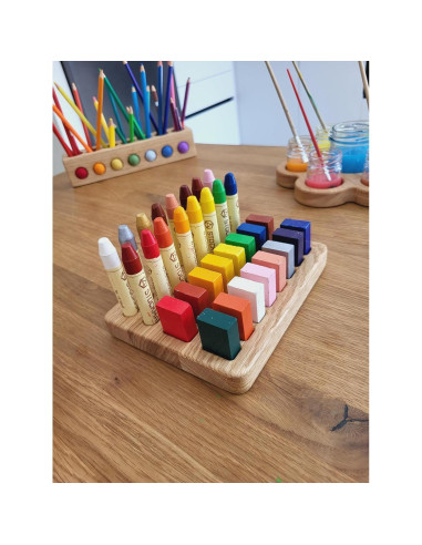 Soporte de Crayones Waldorf Stockmar - Organizador de Madera Montessori 17x13cm