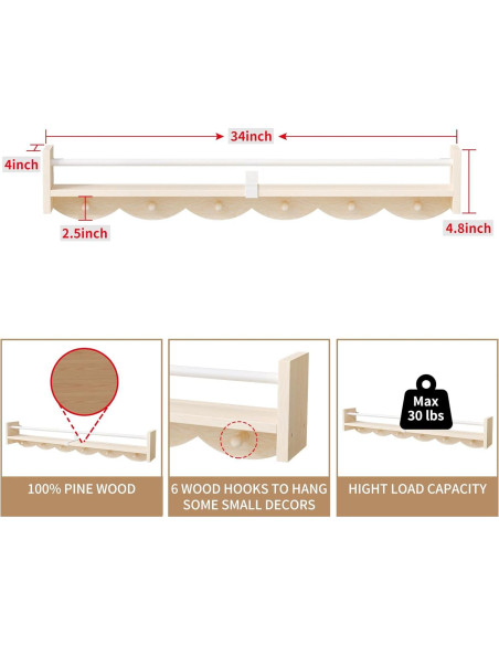 Estante Flotante de Madera Napeollor 34" para Guardería - Juego de 3