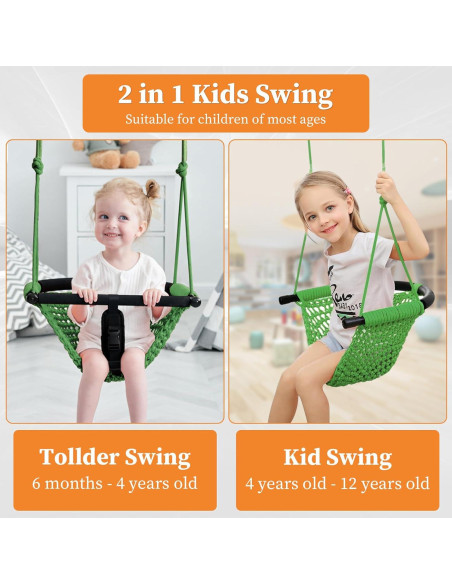 Asiento de columpio para niños Hi-Na verde ajustable 100-180cm