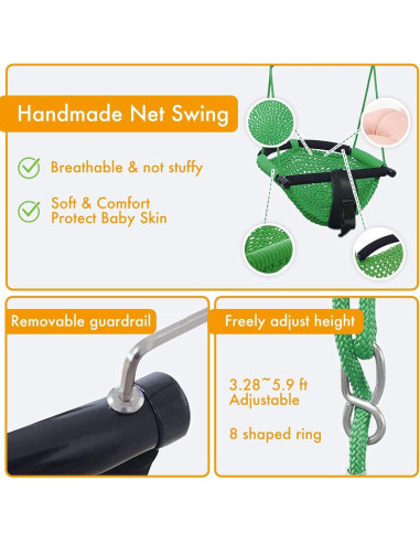 Asiento de columpio para niños Hi-Na verde ajustable 100-180cm