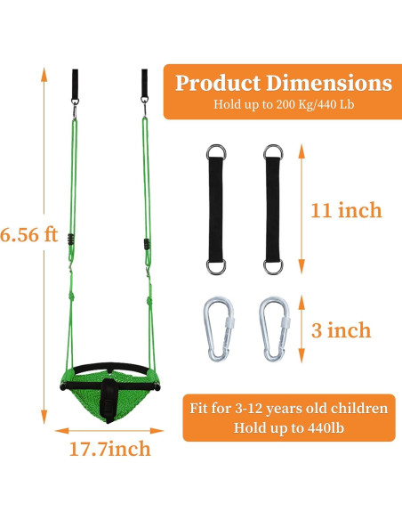 Asiento de columpio para niños Hi-Na verde ajustable 100-180cm