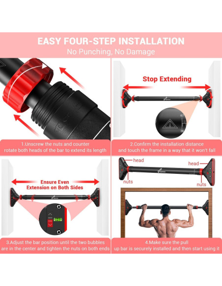 Barra de Dominadas Sportneer Ajustable 200 kg Sin Tornillos