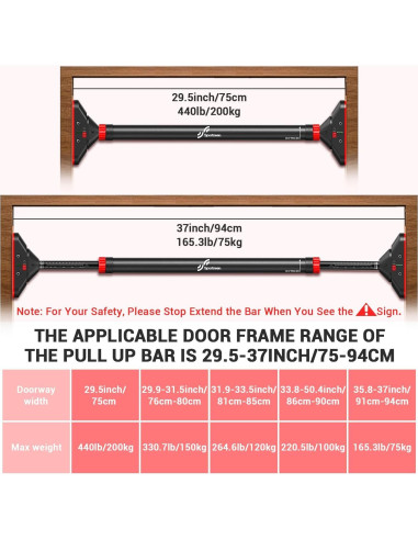 Barra de Dominadas Sportneer Ajustable 200 kg Sin Tornillos