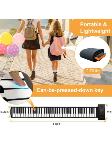 Piano Enrollable 88 Teclas Lamir con Pedal y Pegatinas