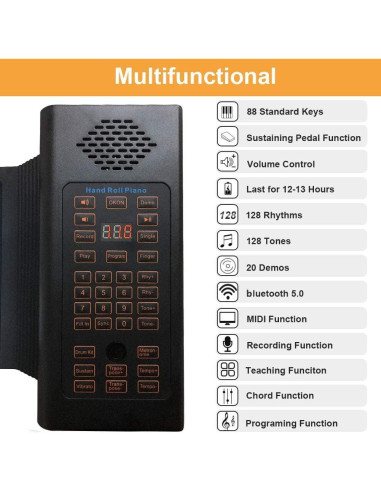 Piano Enrollable 88 Teclas Lamir con Pedal y Pegatinas