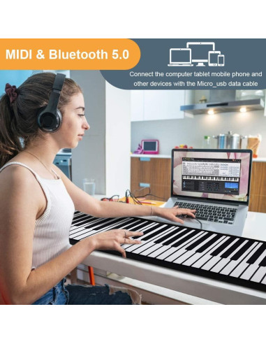 Piano Enrollable 88 Teclas Lamir con Pedal y Pegatinas