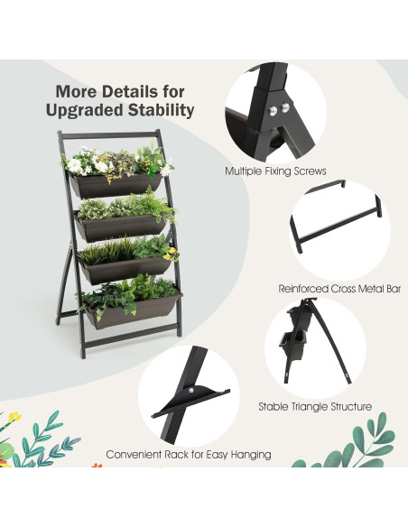 Huerto Vertical Elevado Giantex 4 Niveles con Drenaje 66x52x124cm