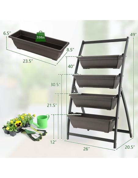 Huerto Vertical Elevado Giantex 4 Niveles con Drenaje 66x52x124cm