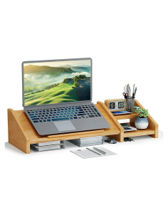 Soporte de Laptop Ufine de Bambú Ajustable con Estante 2 Niveles
