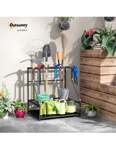 Organizador de Herramientas de Jardín Outsunny 3 Niveles Metal Naranja 2