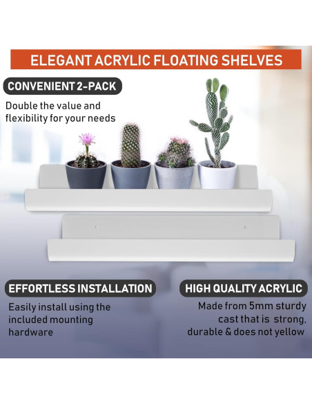 Estantes Flotantes de Acrílico Transparente Dasher - 2 Unidades 38.1x10.2cm