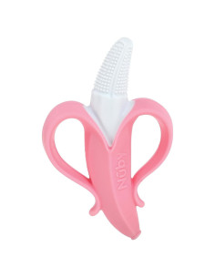 Cepillo de Dientes Masajeador Nuby NanaNubs Banana - 100% Silicona - 3+ Meses - Rosa