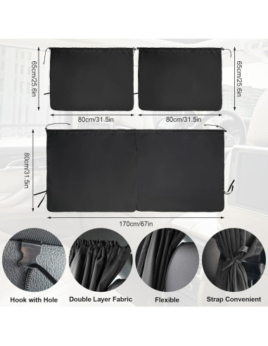 Cortinas divisorias de coche OEMASSIVE, 3 piezas, bloqueo 95% luz