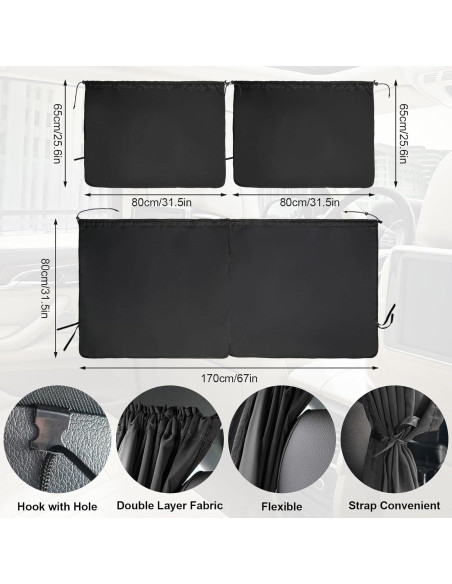 Cortinas divisorias de coche OEMASSIVE, 3 piezas, bloqueo 95% luz