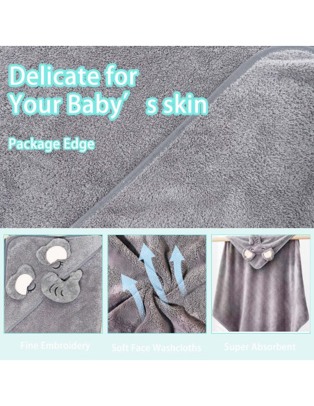 Toalla con Capucha Febvao Elefante Gris 80x80 cm Súper Absorbente