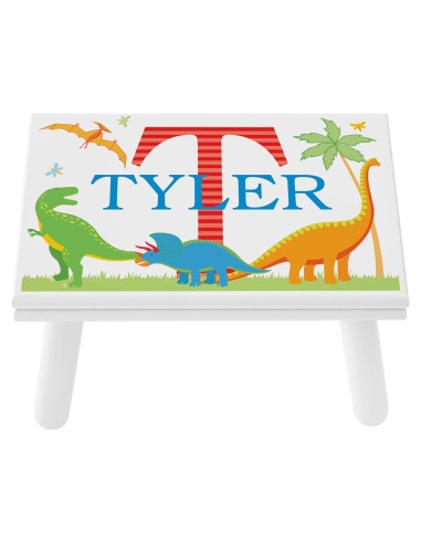 Escalera Personalizada para Niños Vamos a Hacer Recuerdos - Dinosaurio - Madera Blanca - 35.56x23.50x22.23 cm