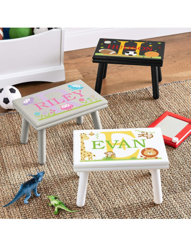 Escalera Personalizada para Niños Vamos a Hacer Recuerdos - Dinosaurio - Madera Blanca - 35.56x23.50x22.23 cm