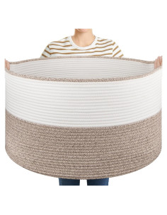Cesta de Almacenamiento Grande OIASKET 90L Algodón Marrón y Blanco