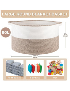 Cesta de Almacenamiento Grande OIASKET 90L Algodón Marrón y Blanco 2
