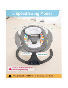Columpio Eléctrico para Bebés LAREX BB007H-D 5 Velocidades Gris 2