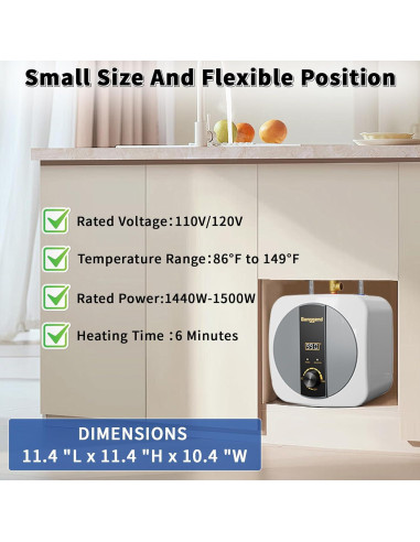 Calentador de Agua Eléctrico Ganggend 9.5L 1500W Bajo Fregadero