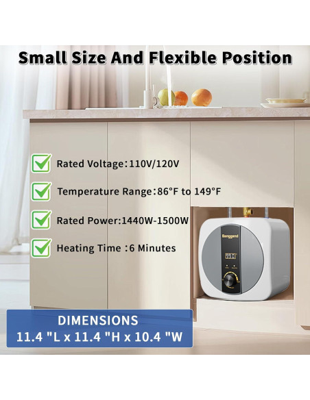 Calentador de Agua Eléctrico Ganggend 9.5L 1500W Bajo Fregadero