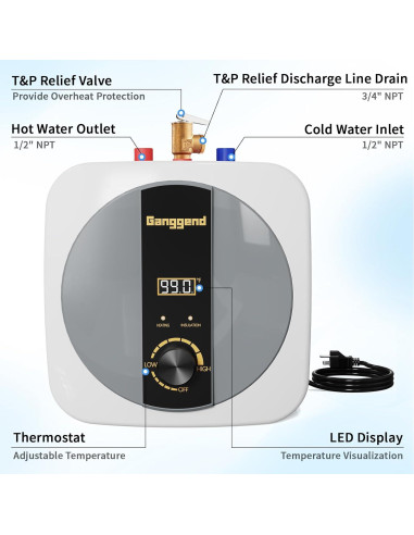 Calentador de Agua Eléctrico Ganggend 9.5L 1500W Bajo Fregadero