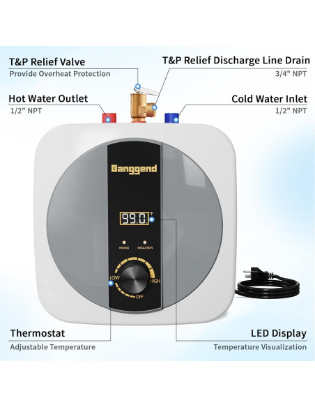 Calentador de Agua Eléctrico Ganggend 9.5L 1500W Bajo Fregadero
