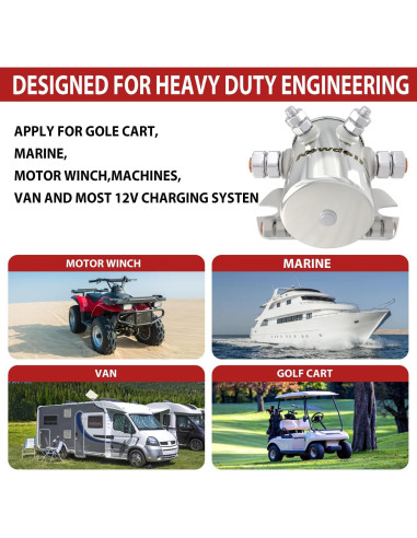 Relé de Solenoide Newdeli 300A 12VDC para Carritos de Golf