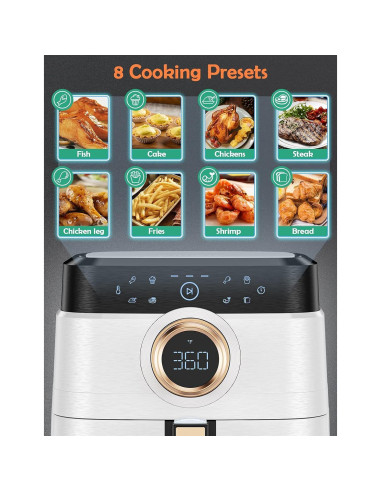 Freidora de Aire ALLCOOL 8QT 1700W Pantalla Táctil 8 en 1