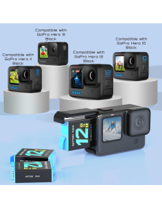 Batería y Cargador Rápido Yeewanke para GoPro Hero 12/11/10/9 2